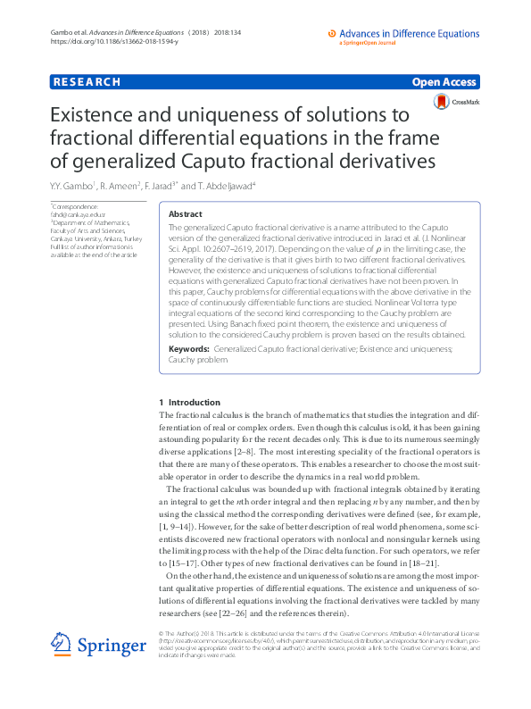 (PDF) Existence and uniqueness of solutions to fractional differential ...