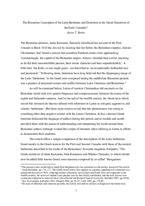 (PDF) The Byzantine Conception of the Latin Barbarian and Distortion in ...