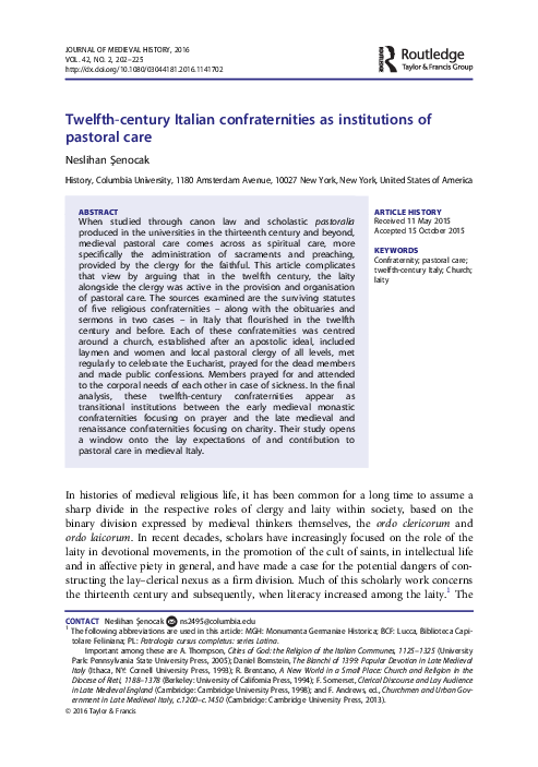 (PDF) Twelfth-century Italian confraternities as institutions of ...