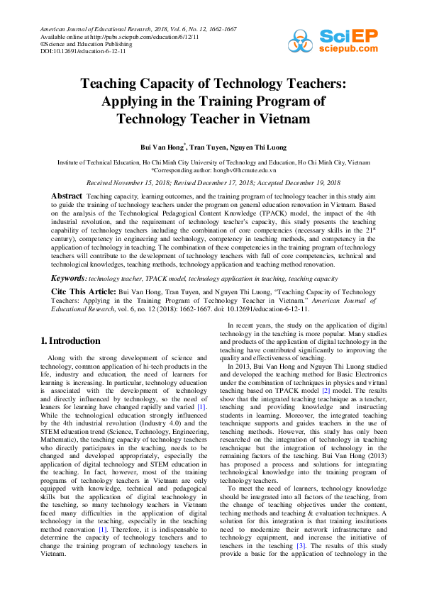 (PDF) Teaching Capacity of Technology Teachers: Applying in the ...