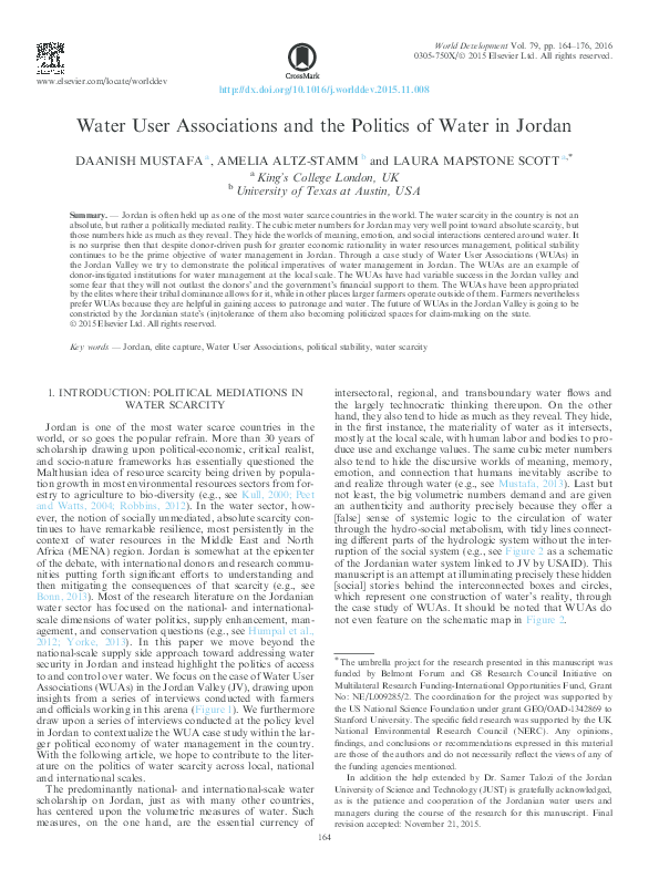 (PDF) Water User Associations and the Politics of Water in Jordan