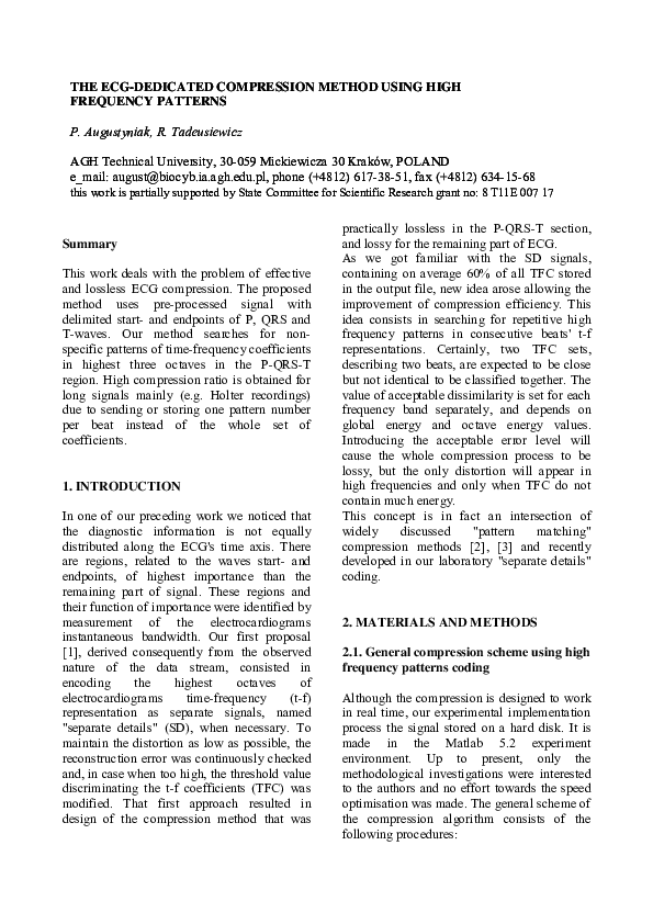 (PDF) The ECG-dedicated compression method using high frequency patterns