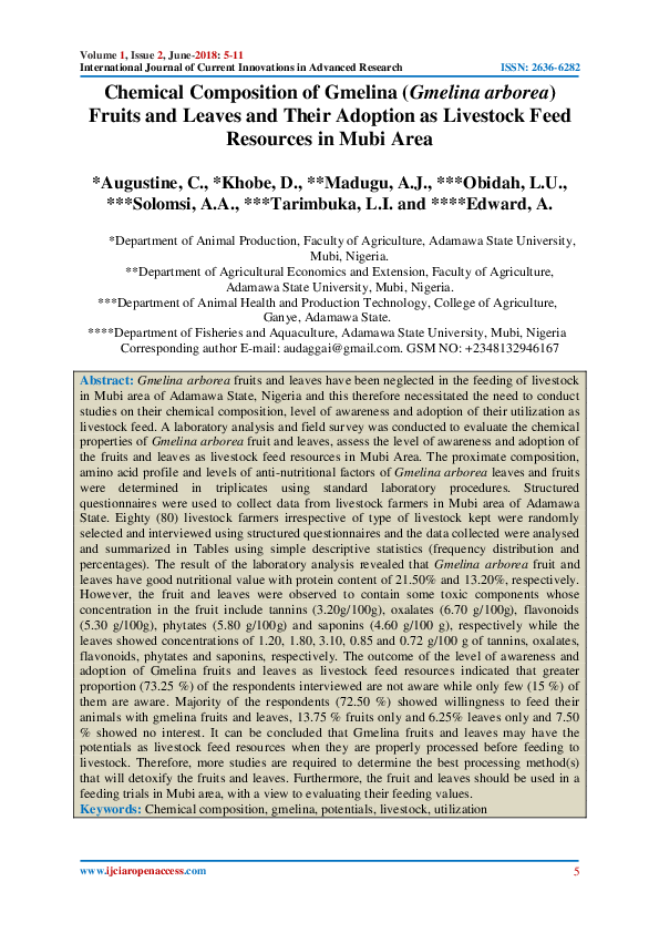 (PDF) Chemical Composition of Gmelina (Gmelina arborea) Fruits and