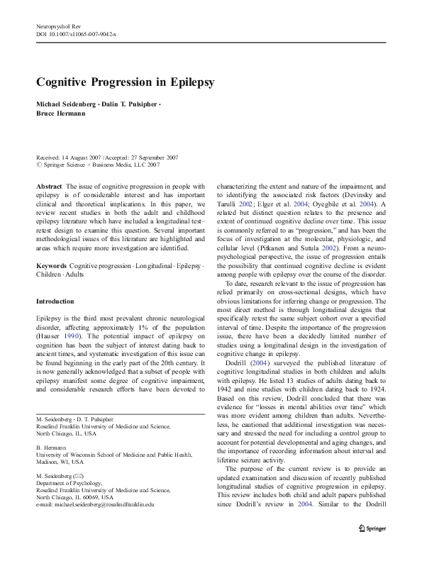(PDF) Cognitive Progression in Epilepsy