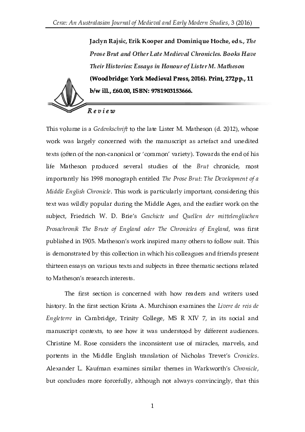 (PDF) [Review of] Jaclyn Rajsic, Erik Kooper, and Dominique Hoche, eds ...