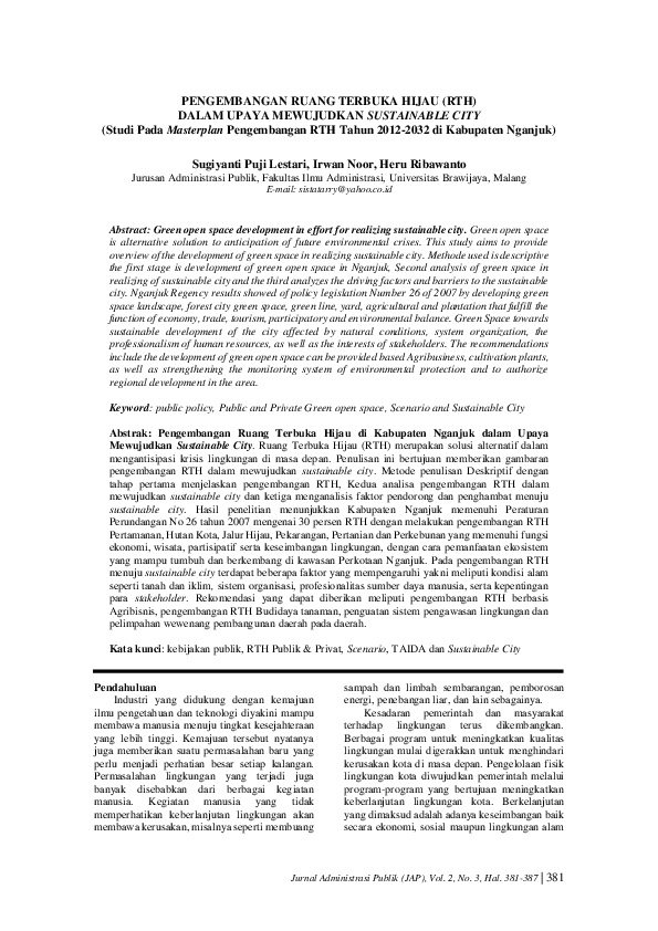(PDF) PENGEMBANGAN RUANG TERBUKA HIJAU (RTH) DALAM UPAYA MEWUJUDKAN ...