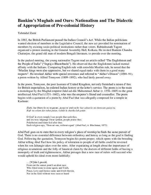 Bankim Chandra Chatterjee Research Papers Academia Edu