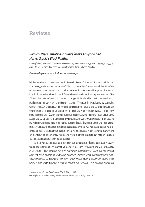 (PDF) Review of Žižek's Antigone and Black Panther Political