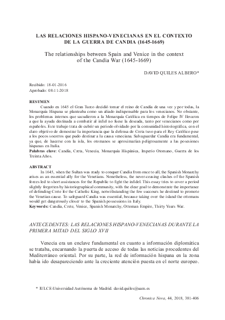 (PDF) Las relaciones hispanovenecianas en el contexto de la Guerra de