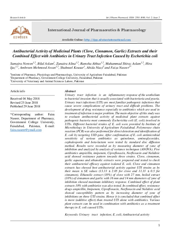 (PDF) Antibacterial Activity of Medicinal Plants (Clove, Cinnamon