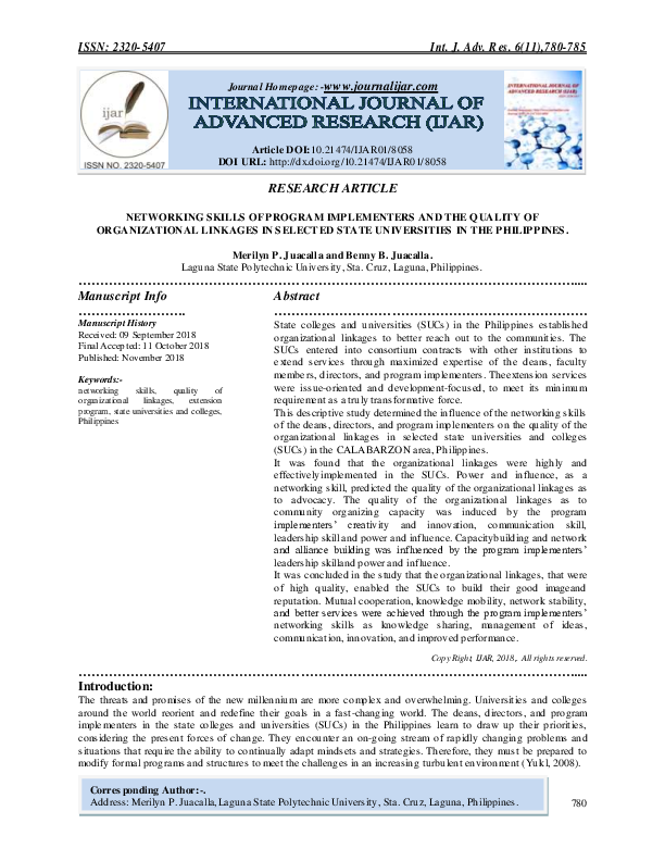 (PDF) NETWORKING SKILLS OF PROGRAM IMPLEMENTERS AND THE QUALITY OF