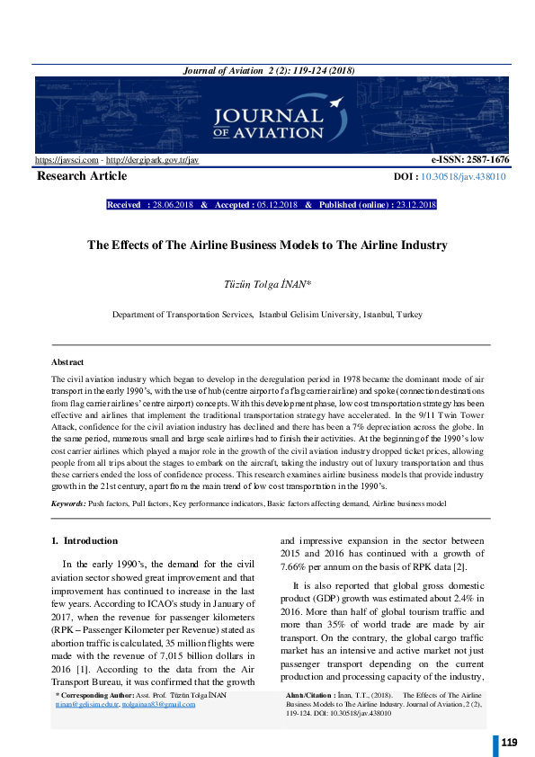 (PDF) The Effects of The Airline Business Models to The Airline Industry