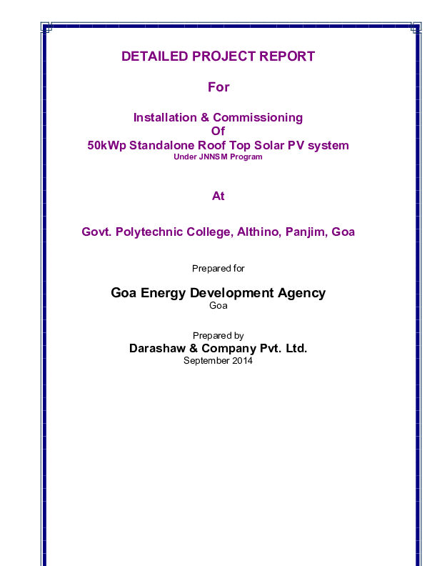 (PDF) DETAILED PROJECT REPORT For Installation & Commissioning Of 50kWp