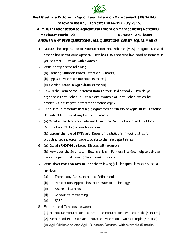 (PDF) Post Graduate Diploma in Agricultural Extension Management