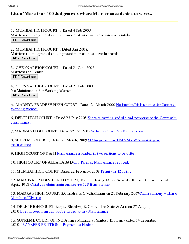 Conjugal Rights Supreme Court Judgement On Maintenance To Wife