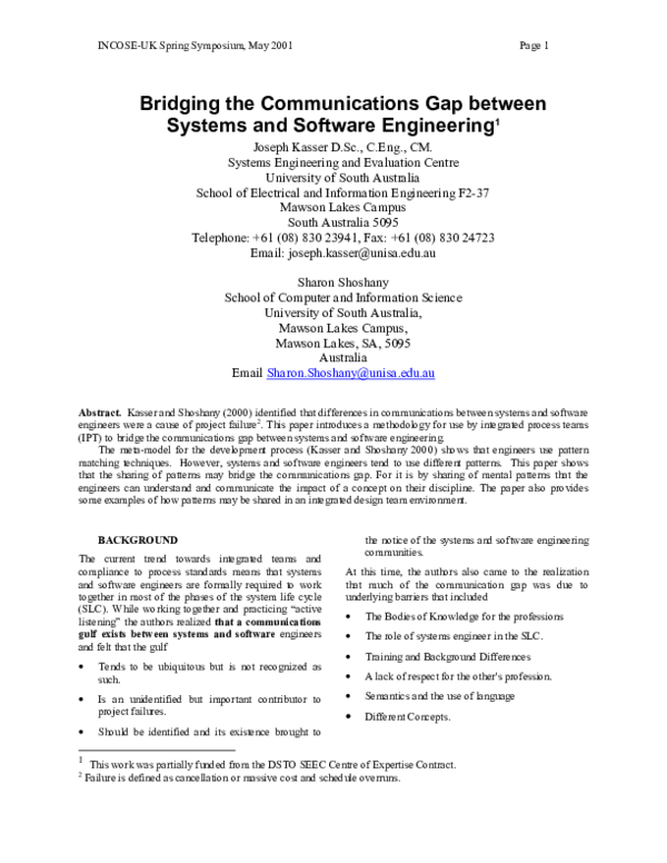 (PDF) Bridging the communications gap between systems and software ...