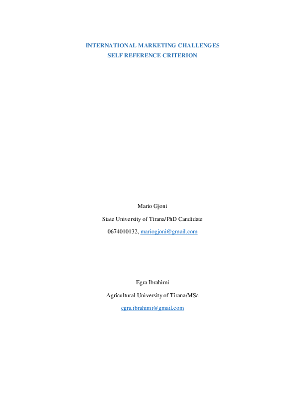(DOC) INTERNATIONAL MARKETING CHALLENGES- SELF REFERENCE CRITERION