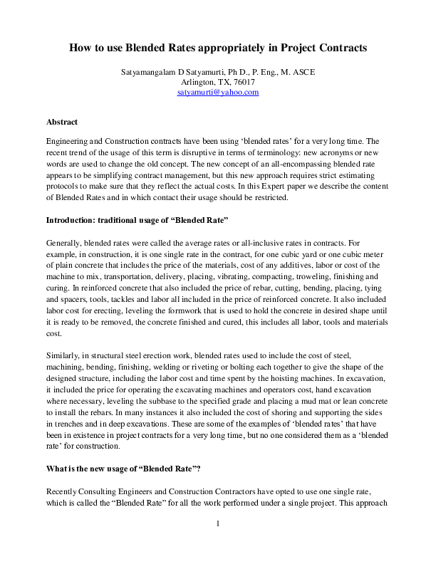 (PDF) How to use Blended Rates appropriately in Project Contracts