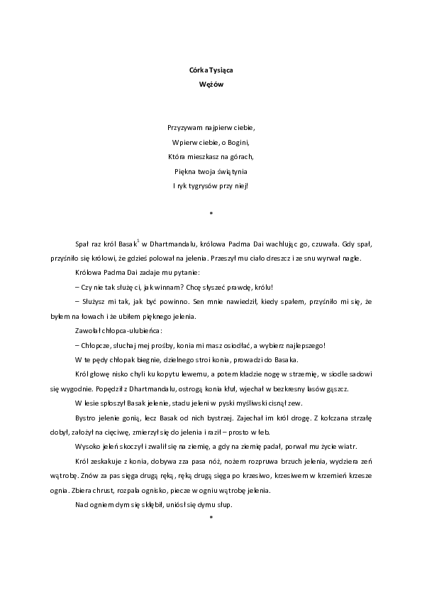 First page of “Córka Tysiąca Wężów - Śahr Safidon ki Kahani”