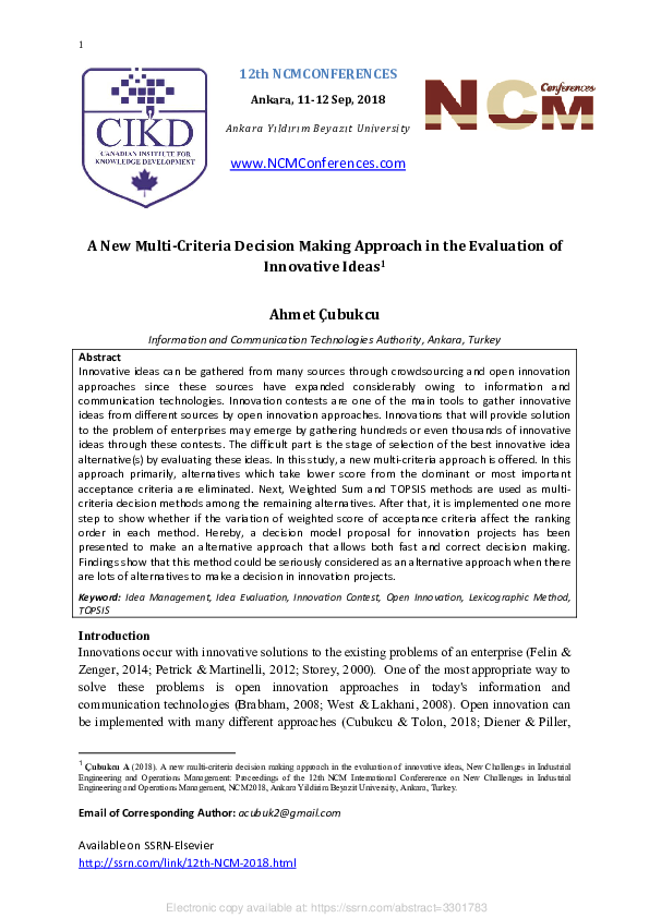 (PDF) A New Multi-Criteria Decision Making Approach in the Evaluation ...