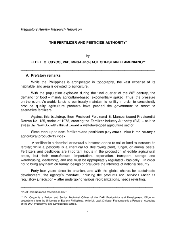 (DOC) THE FERTILIZER AND PESTICIDE AUTHORITY* by Ethel Cuyco