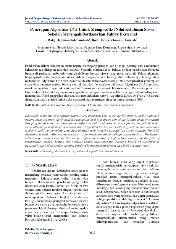 (PDF) Penerapan Algoritma C4.5 Untuk Memprediksi Nilai