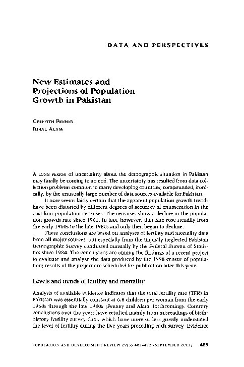 (PDF) New Estimates and Projections of Population Growth in Pakistan