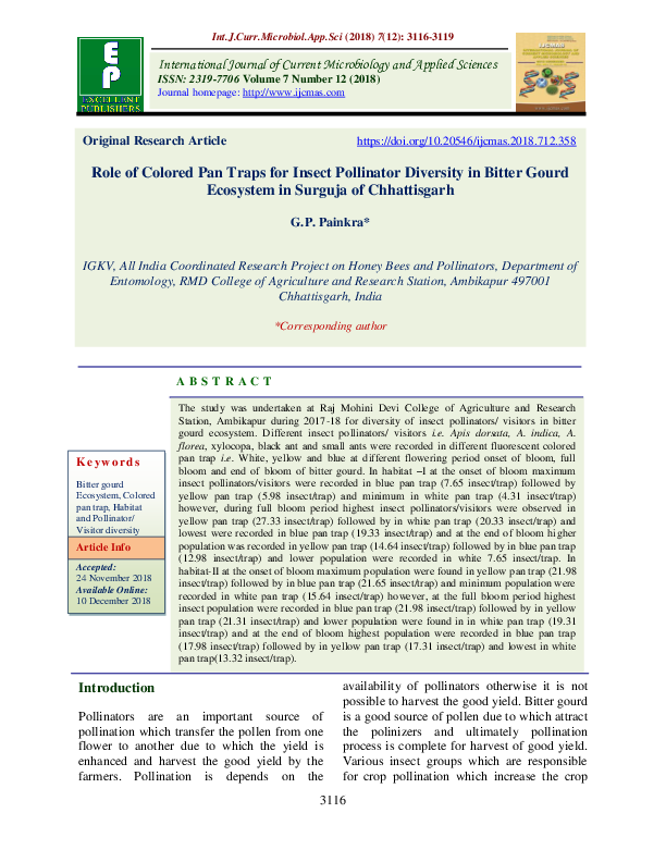 (PDF) Role of Colored Pan Traps for Insect Pollinator Diversity in