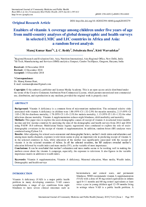 (PDF) Enablers of vitamin A coverage among children under five years of ...
