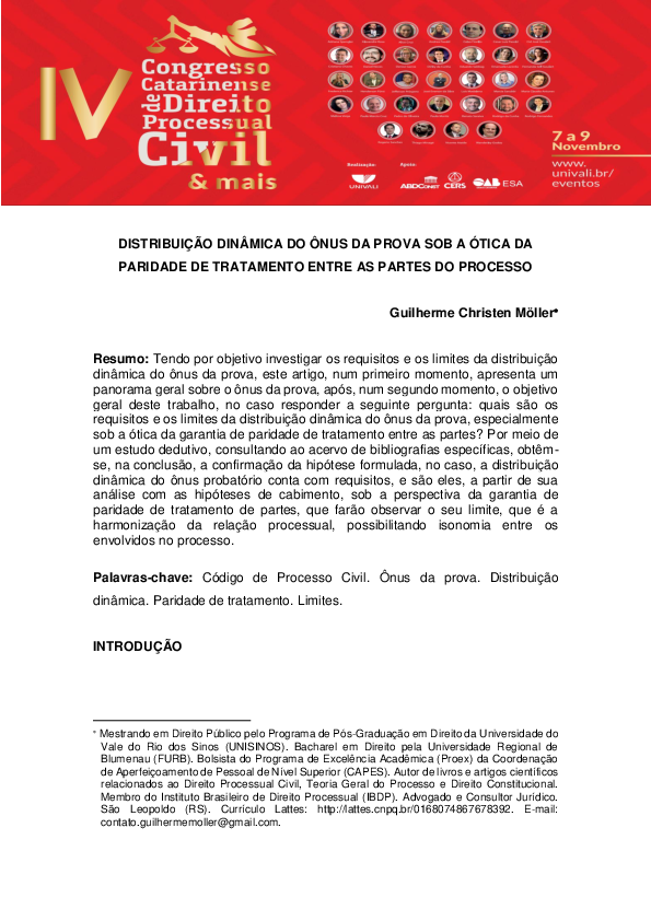 (PDF) Distribuição dinâmica do ônus da prova sob a ótica da paridade de tratamento entre as (PDF) Distribuição dinâmica do ônus da prova sob a ótica da paridade de tratamento entre as