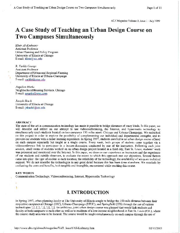 (PDF) A Case Study of Teaching an Urban Design on Two Campuses Online