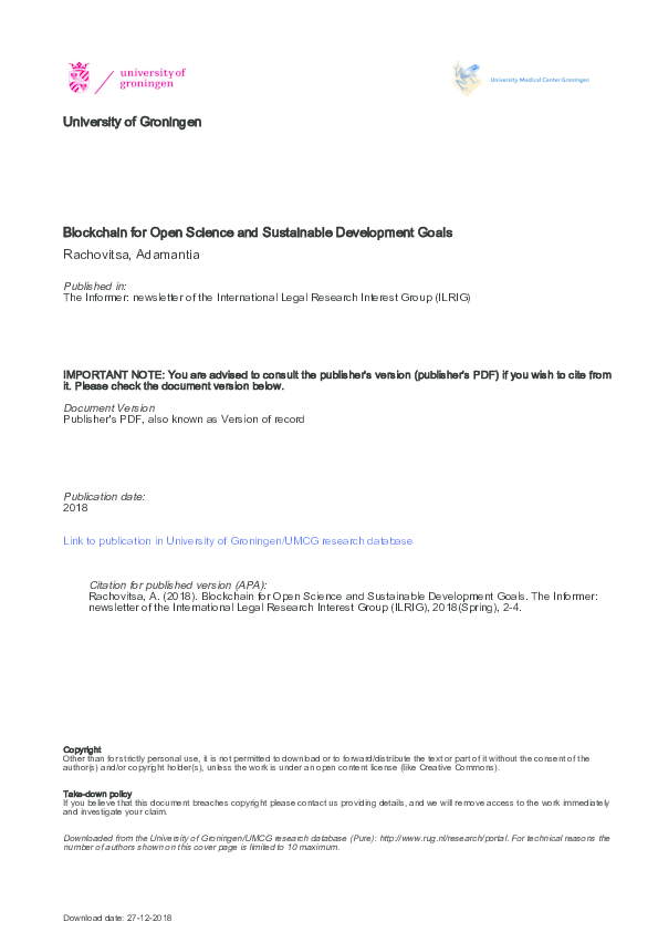 (PDF) Blockchain for Open Science and Sustainable Development Goals