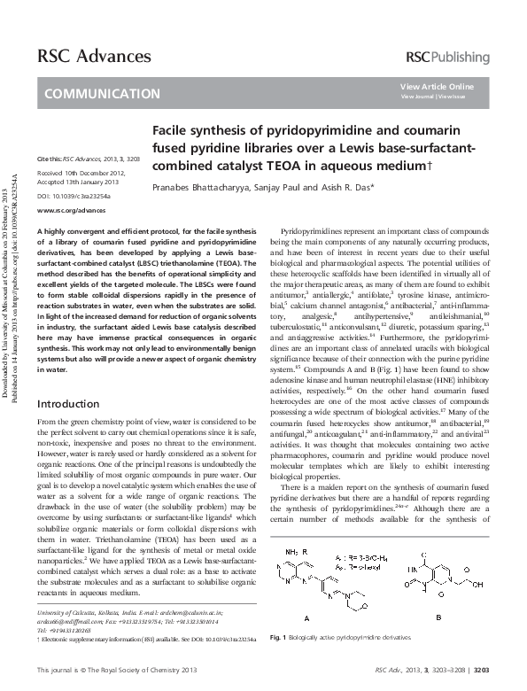 (PDF) Facile synthesis of pyridopyrimidine and coumarin fused pyridine ...