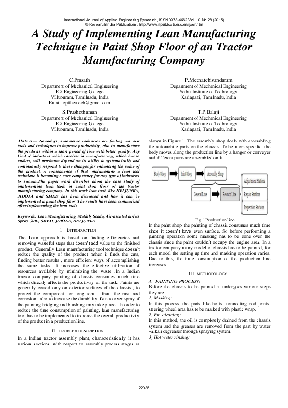 (PDF) A Study of Implementing Lean Manufacturing Technique in Paint Shop Floor of an Tractor ...