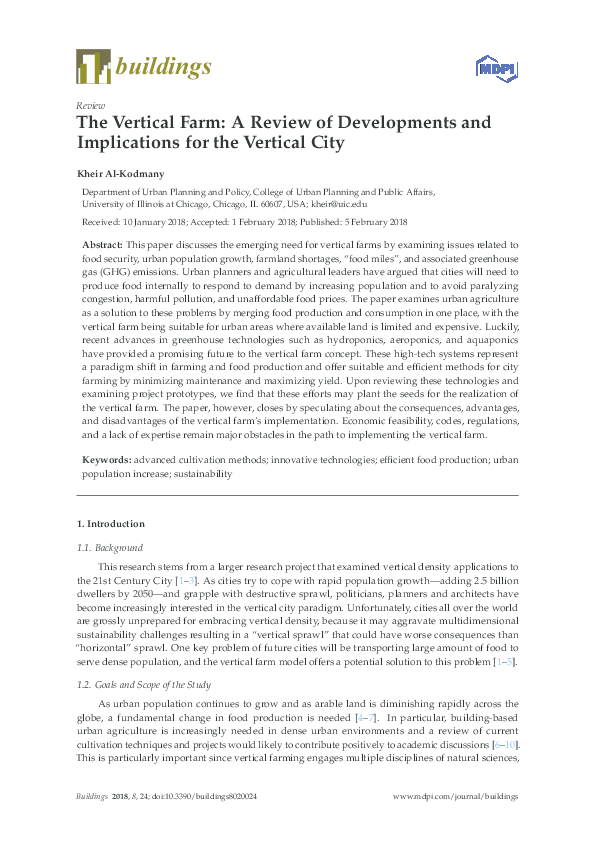 (PDF) The Vertical Farm: A Review of Developments and Implications for ...