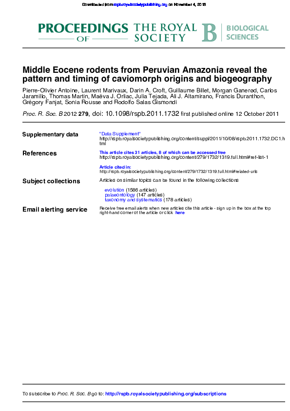 Middle Eocene rodents from Peruvian Amazonia reveal the pattern and timing of caviomorph origins and biogeography