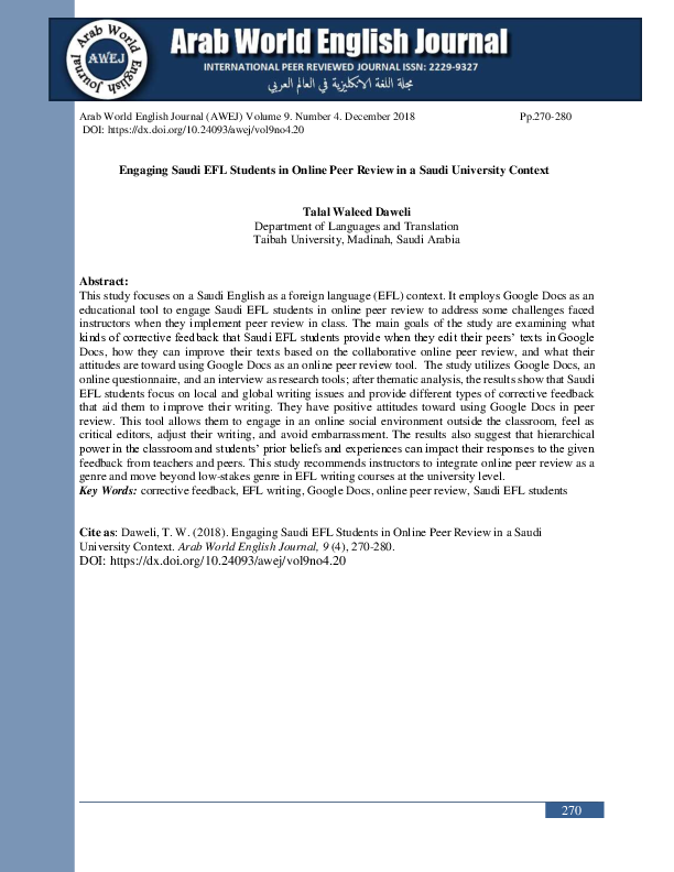 (PDF) Engaging Saudi EFL Students in Online Peer Review in a Saudi ...