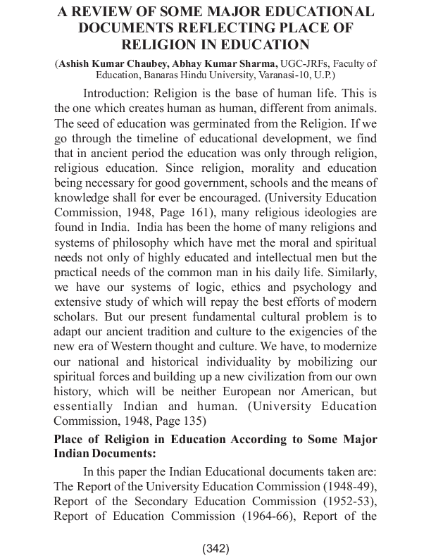 (PDF) A REVIEW OF SOME MAJOR EDUCATIONAL DOCUMENTS REFLECTING PLACE OF ...