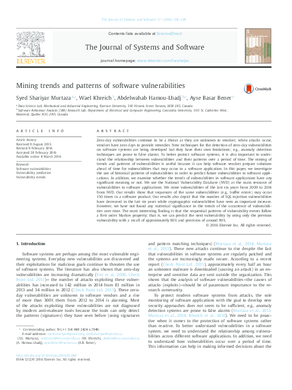 (PDF) Mining trends and patterns of software vulnerabilities