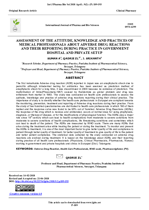 (PDF) ASSESSMENT OF THE ATTITUDE, KNOWLEDGE AND PRACTICES OF MEDICAL ...