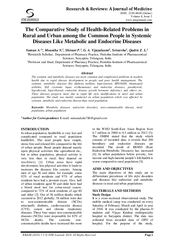 (PDF) The Comparative Study of Health-Related Problems in Rural and ...