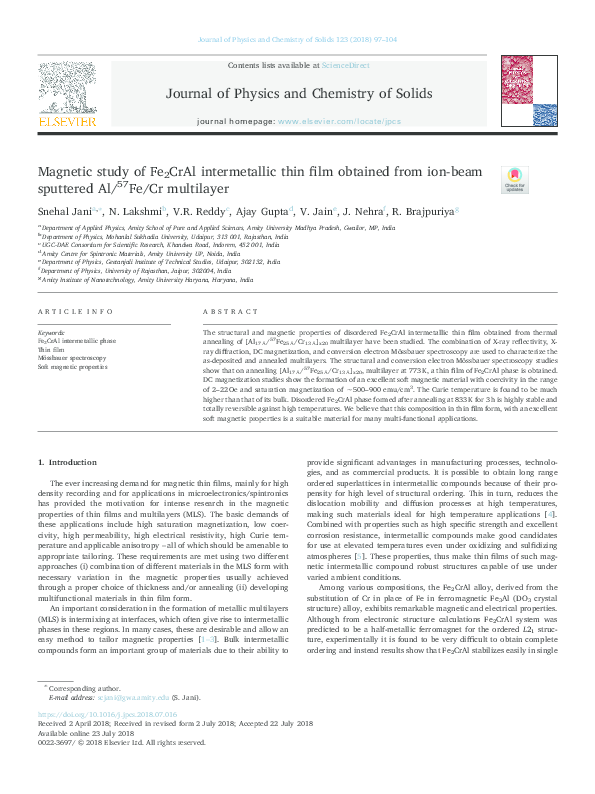 (PDF) Magnetic study of Fe 2 CrAl intermetallic thin film obtained from ...