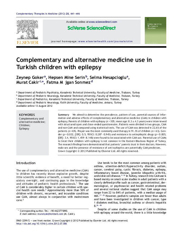 (PDF) Complementary and alternative medicine use in Turkish children ...