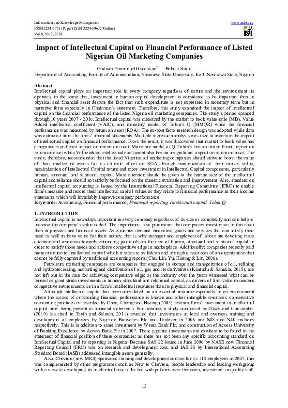 (PDF) Impact of Intellectual Capital on Financial Performance of Listed ...