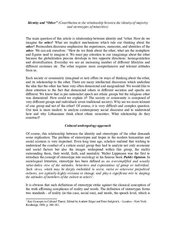 (DOC) Identity and “Other” (Contribution to the relationship between ...