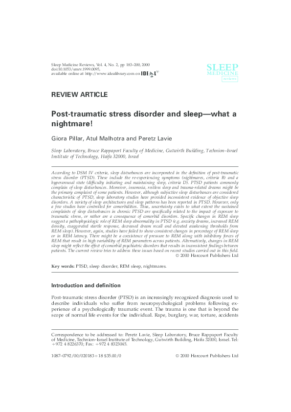 (PDF) REM sleep in acutely traumatized individuals and interventions