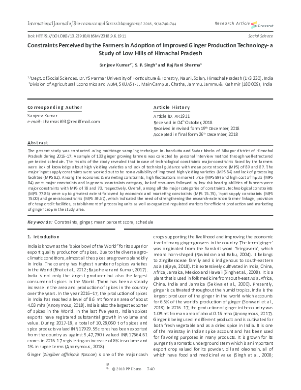 (PDF) Constraints Perceived by the Farmers in Adoption of Improved ...