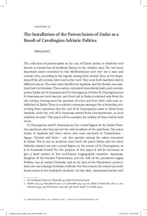 The Installation of the Patron Saints of Zadar as a Result of Carolingian Adriatic Politics, proof-full text