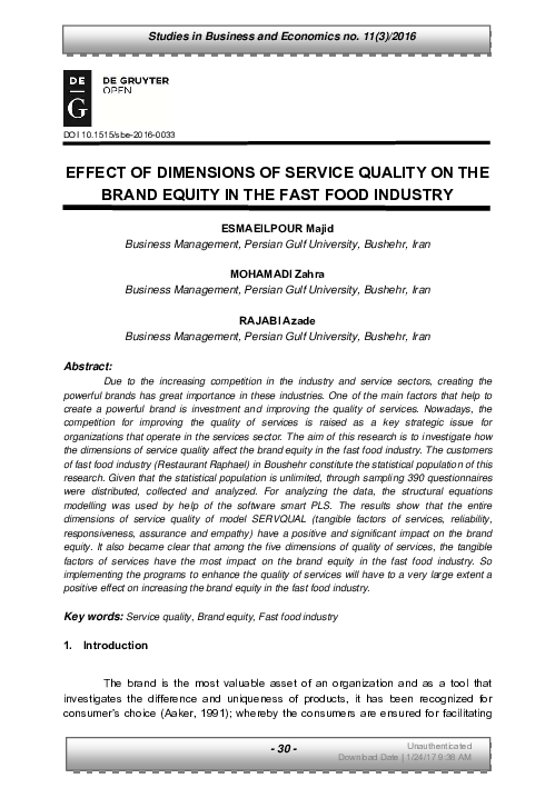 (PDF) EFFECT OF DIMENSIONS OF SERVICE QUALITY ON THE BRAND EQUITY IN ...