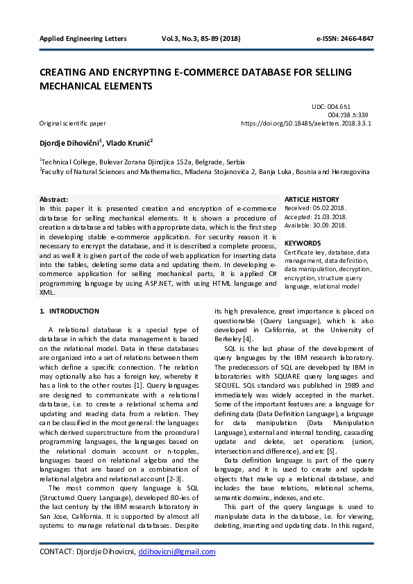 (PDF) CREATING AND ENCRYPTING E-COMMERCE DATABASE FOR SELLING ...